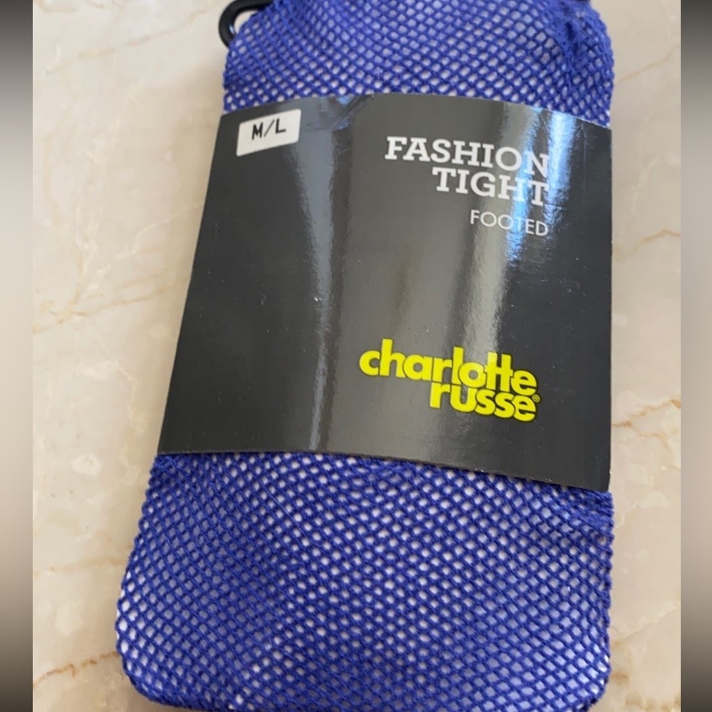 Charlotte Russ blue fishnet stockings
